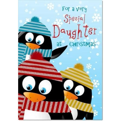 Image of doodlecards Daughter Christmas Card Three Penquins Large A4 Size for with Plain Envelope