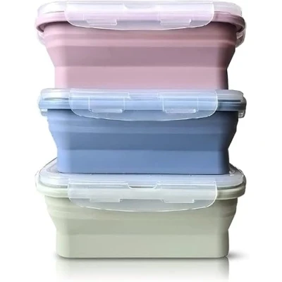 Image of JUVEL Silicone Food Storage Containers with Lids 3 Pack Set 800ml Reusable Space Saving Lunch Bento Boxes for Microwave, Freezer and Dishwasher Safe