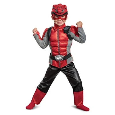 Image of DISGUISE Power Rangers Beast Morphers Red Ranger Toddler Muscle Jumpsuit Outfit 3 4 Years