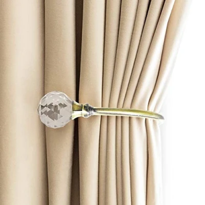 Image of PHOEWON 2 Pack Curtain Holdbacks Acrylic Crystal Ball Tie backs U Shaped Metal Wall Mounted Hook (Small, Bronze)