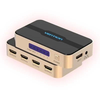 Image of 4K HDMI Splitter 1 in 4 Out, Audio video Distributor for Monitors, Simultaneous UHD, HDCP 1.4, 3D, 1080P Full HD, 30M Transmission, DC Power Supply, Gaming, TV, Projector