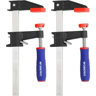 Image of WORKPRO 150mm Bar Clamps Set, 2 Pack Heavy Duty F Clamps, Quick Release Woodworking Ideal for Woodworker Metalworker, Carpenters Hobbyist