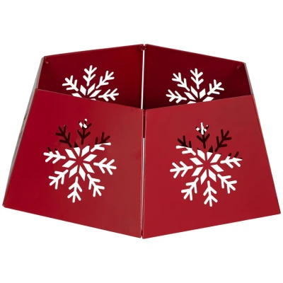 Image of HOMCOM Christmas Tree Collar, Hexagon Base Cover with Hollow Snowflake Patterns, Xmas Decoration for Party, Holiday, Home, Red