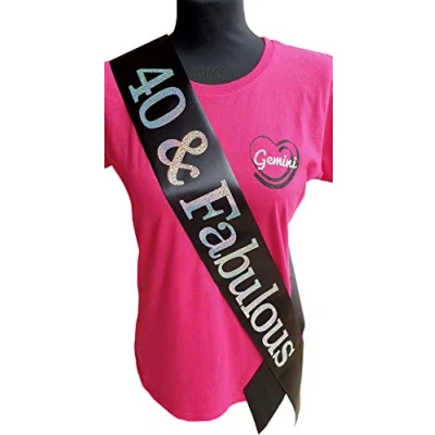 Image of Gemini Ribbons 40 and Fabulous 40th Birthday Sash Holographic Party Womens Mens Gift