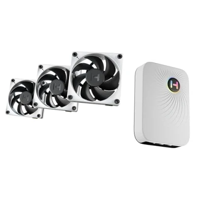 Image of HYTE Thicc FP12 &amp; Nexus Portal NP50 Bundle 120mm x 32mm Performance Fans (3 Pack) Includes Link Primary Node White/Black