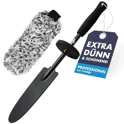 Image of LICARGO® Microfibre rim brush, extra thin, with removable brush cover, for gentle cleaning up to deep into the bed, ideal rims, wheel