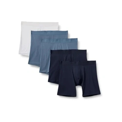 Image of Amazon Essentials Men&#039;s Cotton Jersey 7&quot; (17.8cm) Boxer Briefs, Pack of 5, Blue/Navy Blue/White, XXL