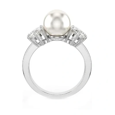 Image of Swarovski Matrix ring, Crystal pearl, Round cut, White, Rhodium plated