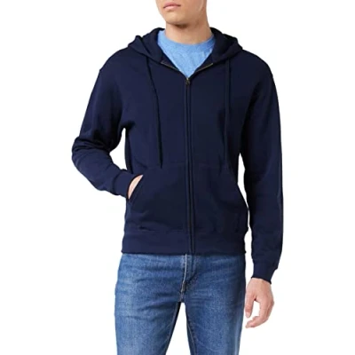 Image of Fruit of the Loom Unisex Kids Zip front Classic Hooded Sweat, Deep Navy, 12 13 Years (Manufacturer Size:34)