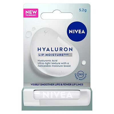 Image of NIVEA Hyaluron Moisture Plus Lip Balm (5.2g), Ultra Light Stick with Hyaluronic Acid, Provides 24H and Visibly Smoother Lips