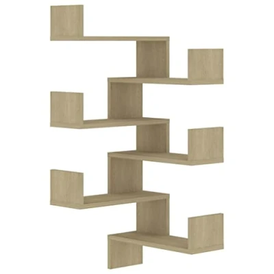 Image of vidaXL 2 Piece Set Wall Corner Shelves in Sonoma Oak Color, Engineered Wood, 40x40x50 cm, Scandinavian Style, Suitable for Living Room and Bedroom