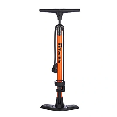 Image of TOOLITIN Floor Bike Pump with Gauge,160 PSI High Pressure,Bicycle Compatible Presta and Schrader Valve,Bike Tire for Road Bike,MTB,Hybrid,Balls