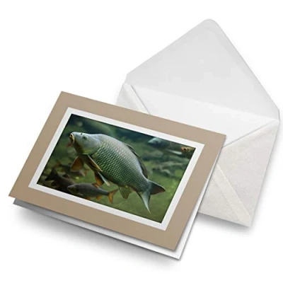 Image of Greeting Cards Biege (Insert) Wild Common Carp Fish Fishing Blank Greetings Card Birthday Kids Party Boys Girls #15753