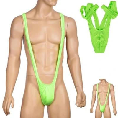 Image of Shatchi Men&#039;s Borot Mankini Man Underwear Swimwear Thong Stag Do Fancy Dress Costume, Green, One Size UK