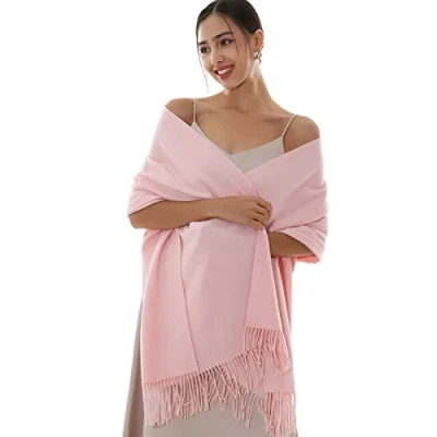 Image of RIIQIICHY Ladies Pink Scarf Pashmina Shawls and Wraps for Wedding Scarfs Women Winter Warm