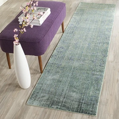 Image of SAFAVIEH Metro Mod Rug for Living Room, Dining Bedroom Mystique Collection, Short Pile, in Green and Multi, 69 X 244 cm