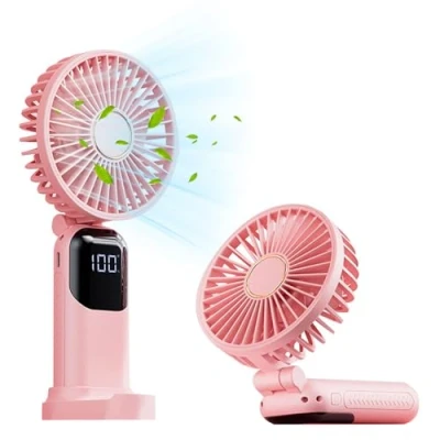 Image of WUBAYI Handheld Fan,Portable Fan with 5 Speeds USB Rechargeable Hand 180 Foldable Desk Held Fans LED Display Mini for Outdoor Travel Office School Home Bedroom