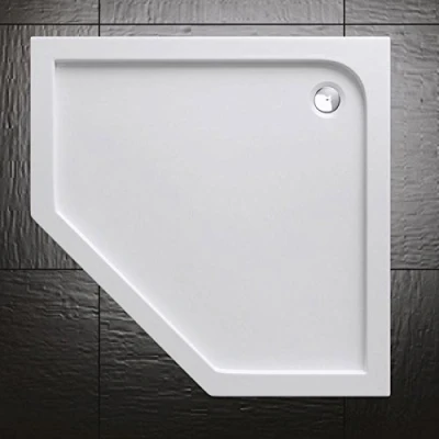 Image of Durovin Bathrooms 900mm x 900 40mm Shower Tray, Acrylic Material, Glossy White Finished Pentagonal Shape