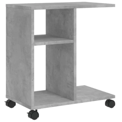 Image of vidaXL Concrete Grey Side Table with Wheels 50x30x55 cm Engineered Wood Storage, Robust Tabletop for Living Room, Bedroom