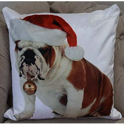 Image of Rapport Home Photographic Bulldog Christmas Santa Hat Cushion Cover Scatter Square