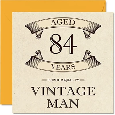 Image of Vintage 84th Birthday Cards for Men Aged 84 Years Fun Card Grandpa Dad Husband Uncle Brother Grandad, 145mm x Greeting Cards,