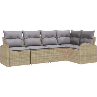 Image of vidaXL 5 Piece Garden Sofa Set with Cushions Beige Poly Rattan