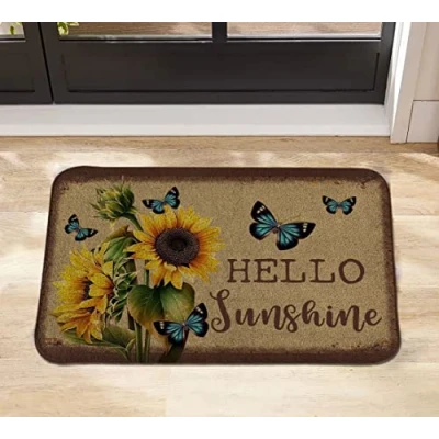 Image of Sunflower Doormat Hello Sunshine Doormat,Outdoor Door Mat,Personalized Doormat,Welcome Doormat,Housewarming Decor Gift 24x16 Inch