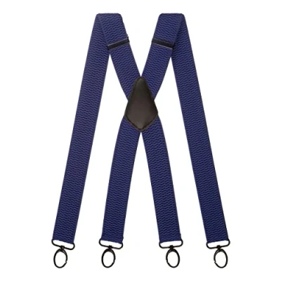 Image of Olata Heavy Duty X Shape Multi Purpose Wide Braces/Suspenders with Carabiner Clips 4cm. Blue (Black Clips)