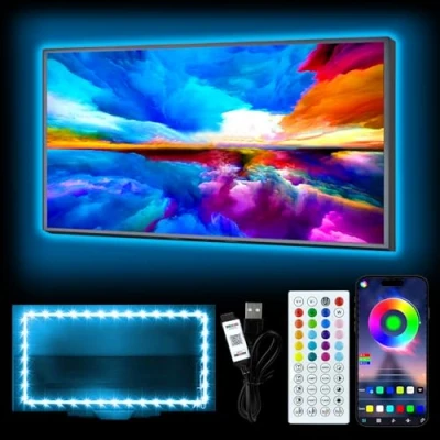 Image of HEXJOSGL LED Light for TV, 13.1ft Strip 40 55 Inch RGB TV Backlight Behind, Music Sync Bluetooth APP &amp; Remote Control, 5V USB Powered Living Room/Bedroom