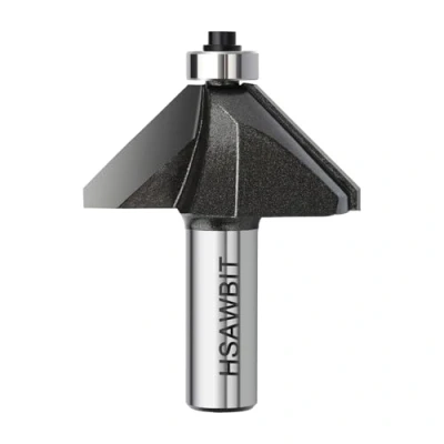 Image of hsawbit Self Guided Chamfer Router Cutter Bit, 1/2 Inch Shank, 19.05mm Bevel Length and 13.5mm Cutting Height, 45 Degree V Groove Two Flute Tungsten Carbide Tipped
