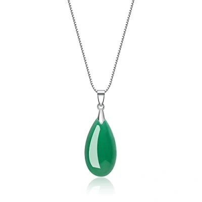 Image of COAI 925 Sterling Silver Necklace Crystal for Women, Teardrop Green Agate