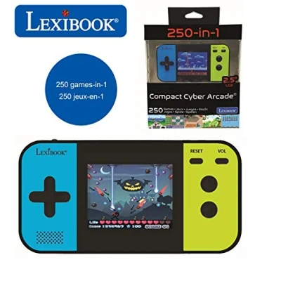 Image of Lexibook JL2377 Compact Cyber Arcade Portable Console, 250, LCD, Battery Operated, Video Game for Children, Black/Blue/Green