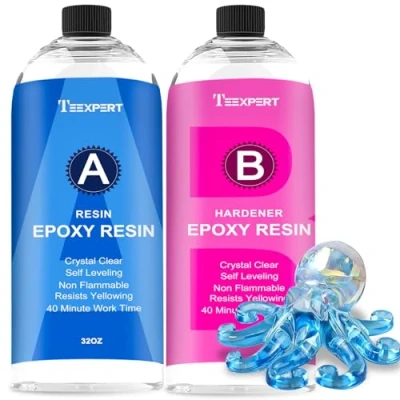 Image of Teexpert Epoxy Resin Crystal Clear Kit 64oz Coating and Casting Art Kit, 1:1 Hardener for Jewelry Making Craft Wood Coaster Tray