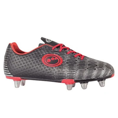 Image of Optimum Senior Viper Razor Rugby Boots Sturdy Material, Moulded Studs, Easy Fasten Lace Up Lightweight, Flexible and Comfortable Fit Mesh Lining Black/Silver/Red, Size 7