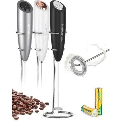 Image of SIMPLETaste Milk Frother Handheld Battery Operated Electric Foam Maker, Drink Mixer with Stainless Steel Whisk and Stand for Cappuccino, Bulletproof Coffee, Latte
