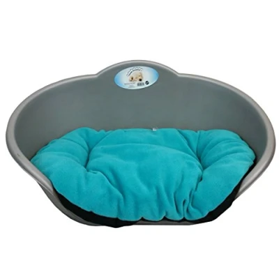 Image of KetoPlastics DOG BED GREY PLASTIC WITH TEAL CUSHION/MEDIUM HEAVY DUTY PET DOG/CAT/ANIMAL/SLEEP/BASKET