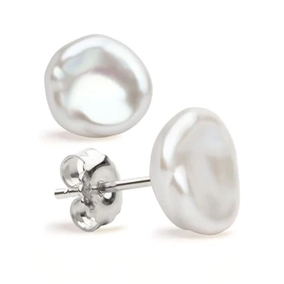 Image of Woman Pearl Earrings Freshwater Cultured Keshi Pearls in White and Gray by SECRET &amp; YOU Sterling Silver 925 Available 10 sizes from 7 8 mm to 15 16