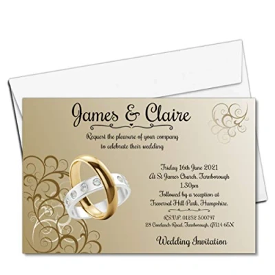 Image of 10 Personalised Gold and Silver Rings Wedding Day Evening Invitations N61