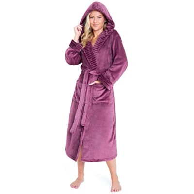 Image of CityComfort Ladies Dressing Gown Fluffy Super Soft Hooded Bathrobe for Women Plush Fleece Perfect Loungewear Long Robe (S, Orchid)