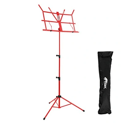 Image of TIGER MUS56 RD Easy Folding Sheet Music Stand with Bag Portable Red