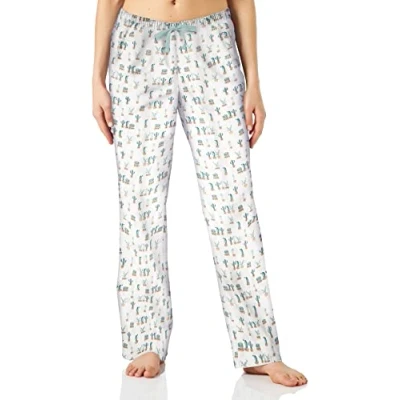 Image of Amazon Essentials Women&#039;s Poplin Sleep Trousers, White Cactus, L