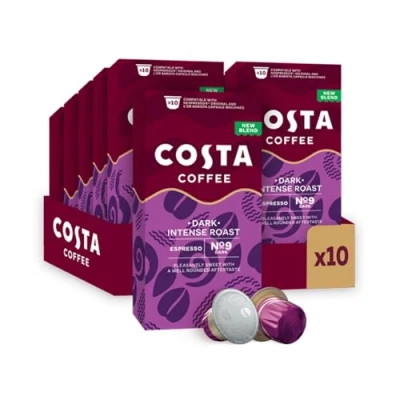 Image of Costa Dark Intense Roast Aluminium Coffee Pods (Pack of 10, Total 100 Capsules)