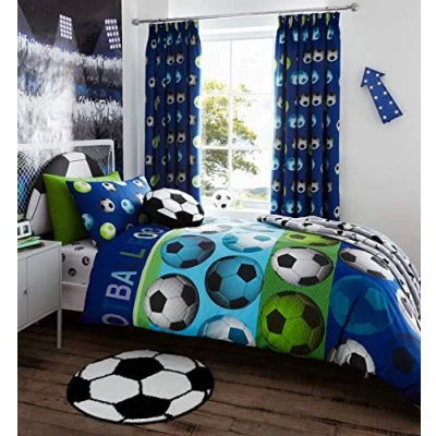 Image of Catherine Lansfield Football Reversible Single Duvet Cover Set with Pillowcase Blue