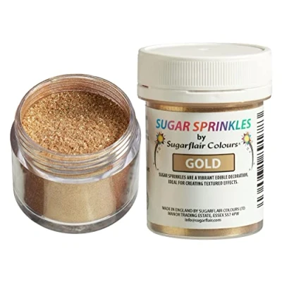 Image of Sugarflair Gold Edible Glitter Sugar Sprinkles for Cake Decorating, Sprinkle on Cakes, Cupcakes and Treats 40g