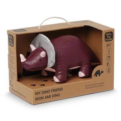 Image of Little Big Friends Dino Stimulate the Senses with Colors, Textures &amp; a Tinkling Bell Vegan Leather Easy to Clean Penelope Triceratops