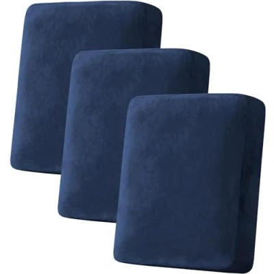 Image of LINGKY Sofa Seat Cushion Cover, Slipcovers Stretch Velvet, Universal Non Slip Couch Covers Replacement for Individual Furniture Protector (Navy,1 Seater)