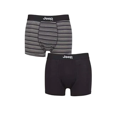 Image of Mens 2 Pack Jeep Plain and Fine Striped Fitted Bamboo Trunks Black / Stripe Medium