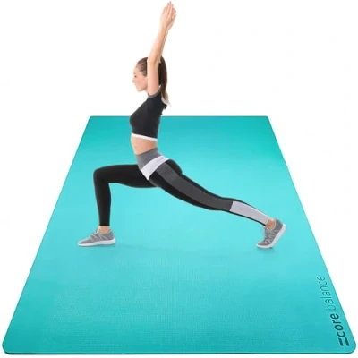 Image of Core Balance Extra Large Yoga Mat 6mm Non Slip TPE Foam with Travel Strap L183cm x W116cm (Teal)