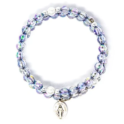 Image of Catholic Gift Shop Ltd Gray Memory Wire Rosary Bracelet, Miraculous Medal Pendant, Wrap Around Bracelet &amp; Lourdes Prayer Card