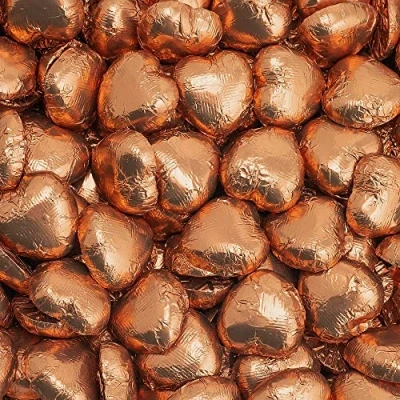 Image of Italian Options Milk Chocolate Foiled Hearts, 200 Chocolates, Copper Foil